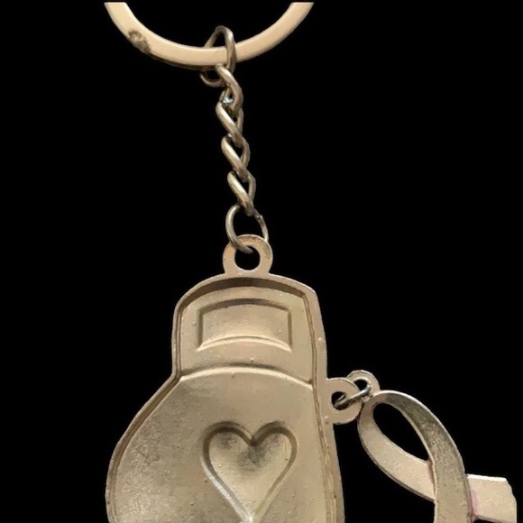 New Breast Cancer Awareness Fight Pink Boxing Gloves Metal Key Chain - Picture 3 of 3